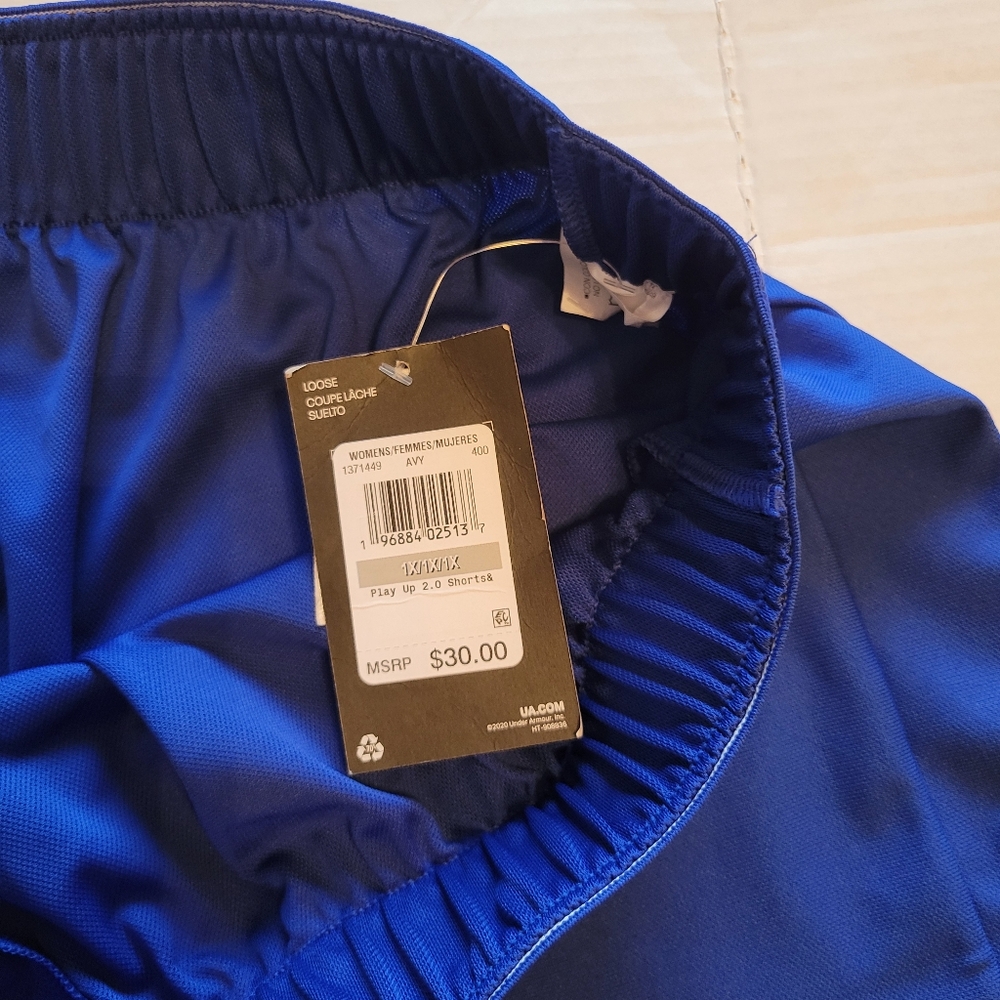 Under Armour NWT Woman's UA Play Up 2.0 Blue White Loose Active Shorts Plus 1X - Picture 5 of 7